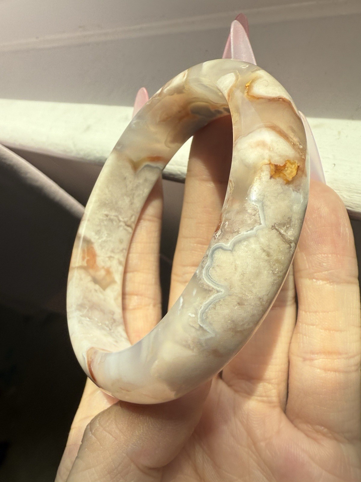 58.3mm Madagascar Sakura Agate Cherry Blossom Bangle/Flowers Blossom