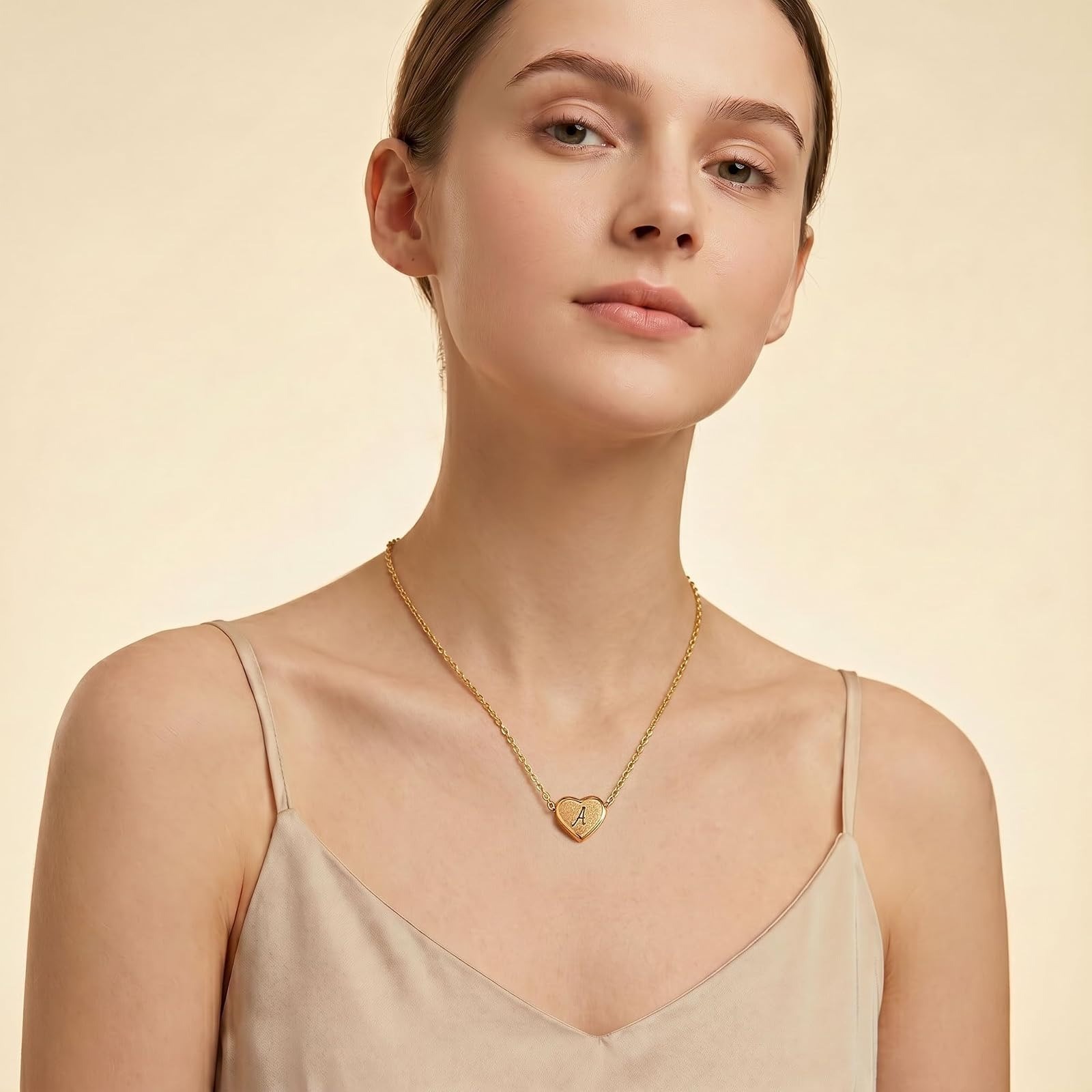18k Gold Plated Heart Pendant Initial Necklace for Women Girls