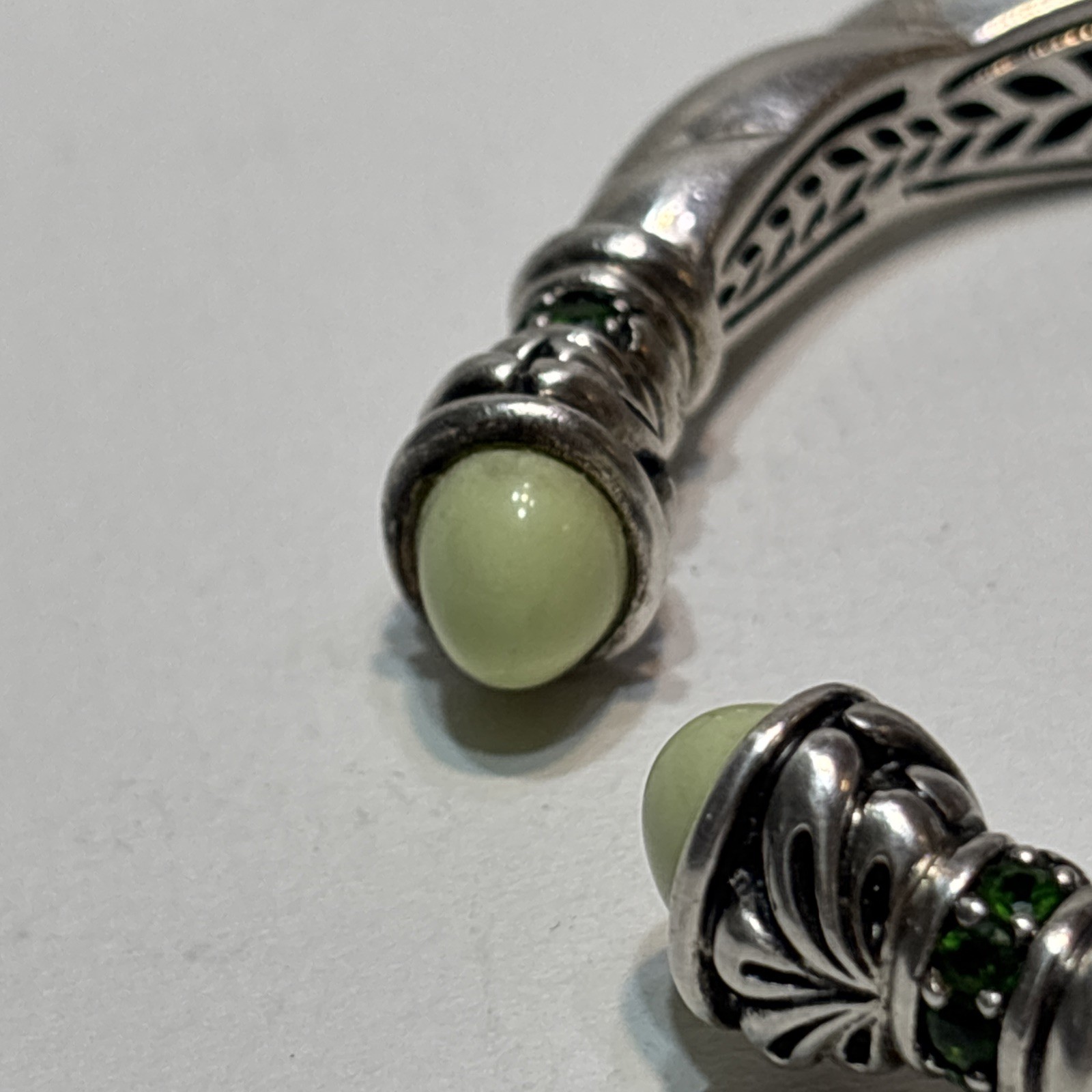 Rare Ann King Bracelet Hinged Cuff Green Sterling Silver Stone