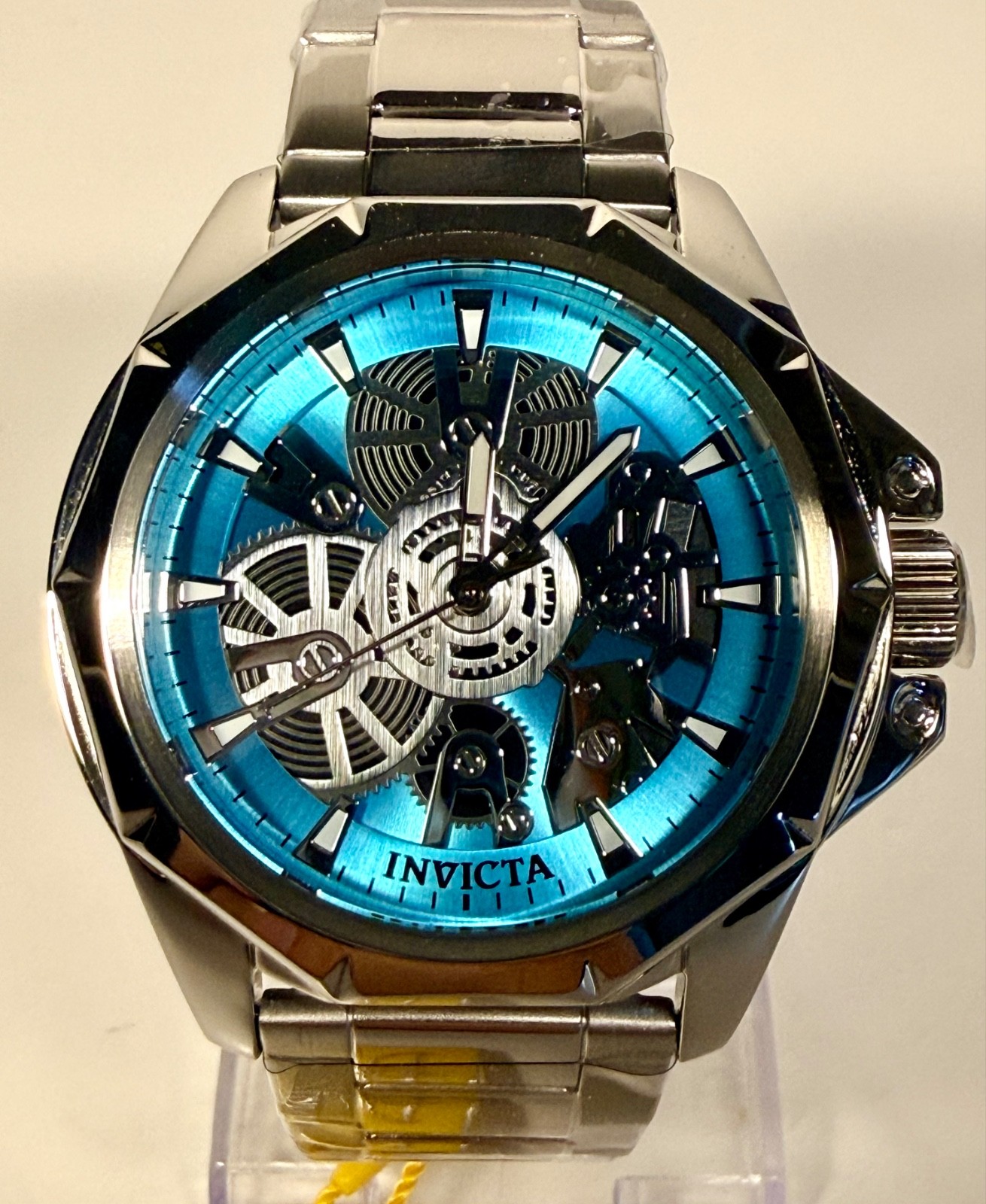 nvicta Objet D Art 50379 Mens Blue Skeleton Dial Stainless Steel 44mm Watch
