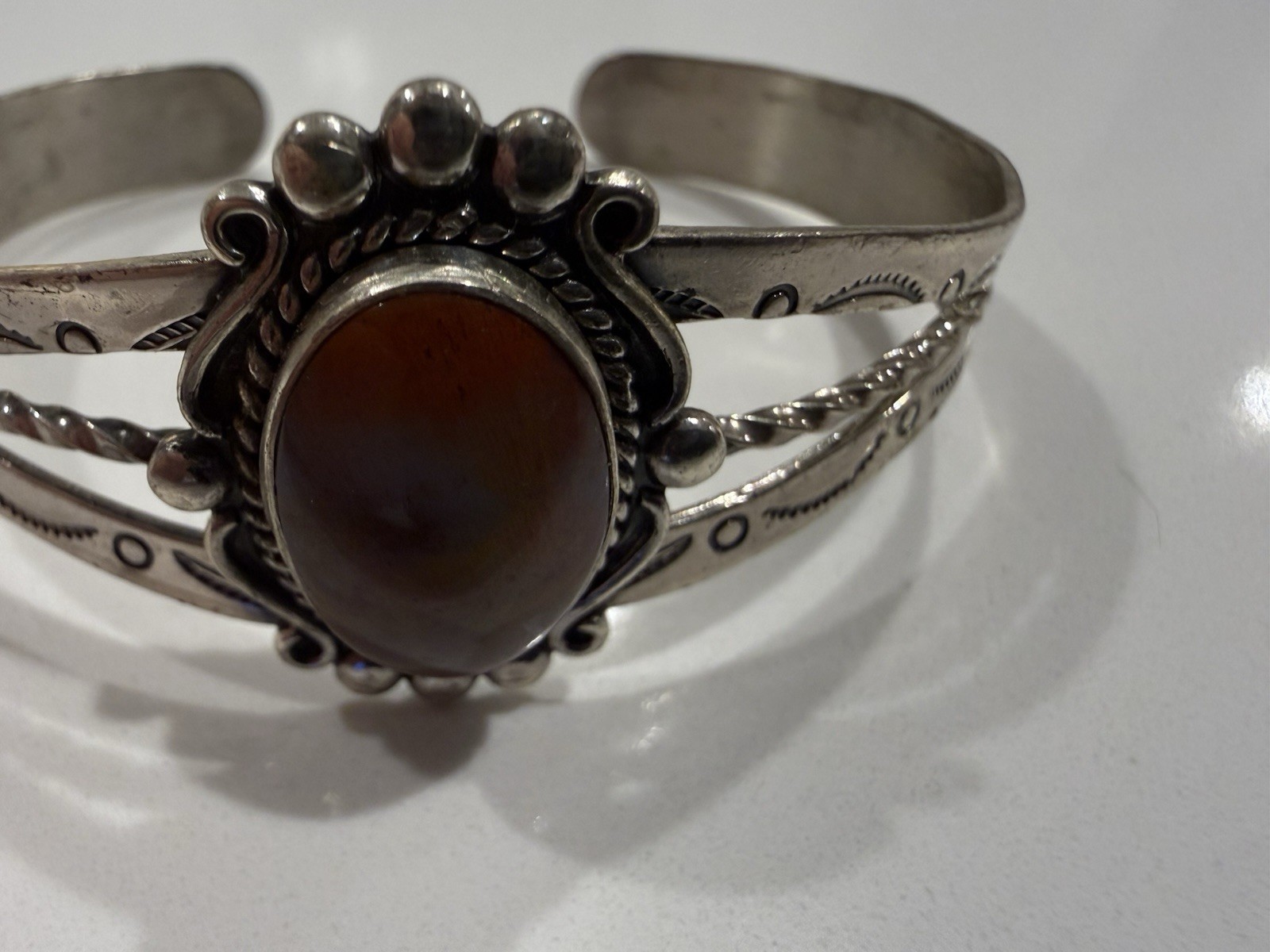 VINTAGE Fred Harvey Era Bracelet Bell Trading Post Carnelian Sterling Silver Old