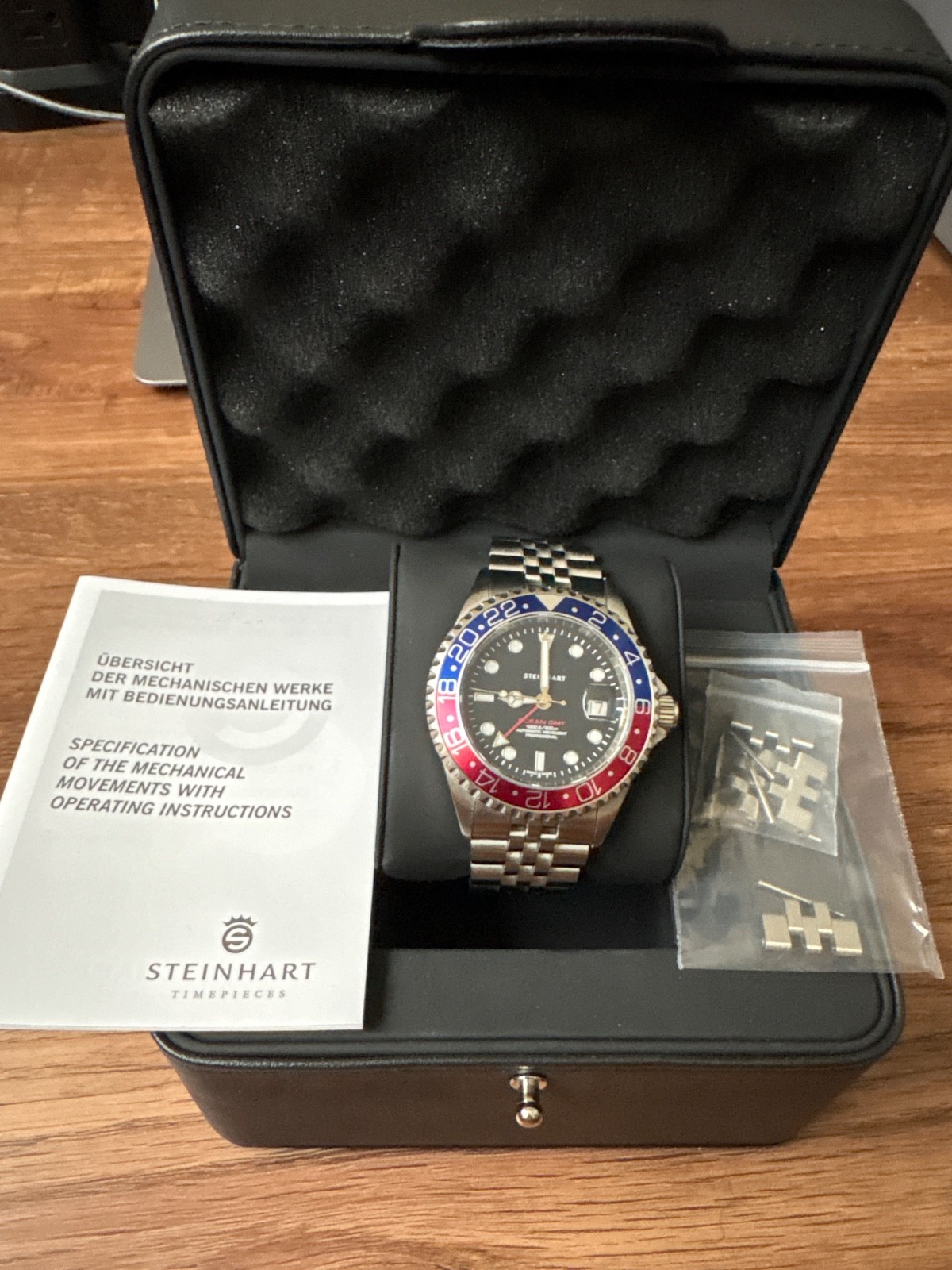 Steinhart Ocean One GMT Blue-Red 42mm Diver Watch Men’s WR300 Pepsi 103-0835