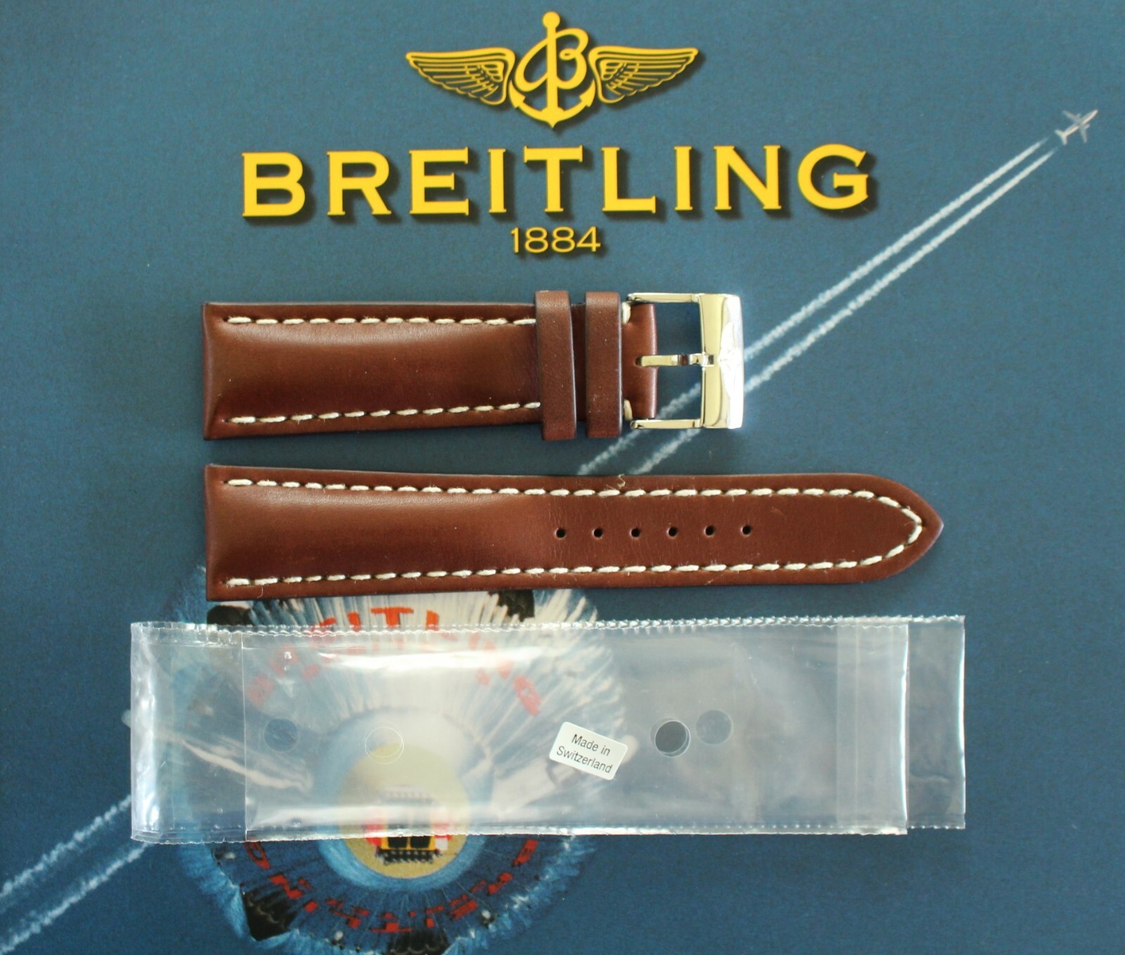 BREITLING 443X 24-20 BROWN DELUXE CALF TONGUE BUCKLE WATCH BAND WATCHBAND STRAP