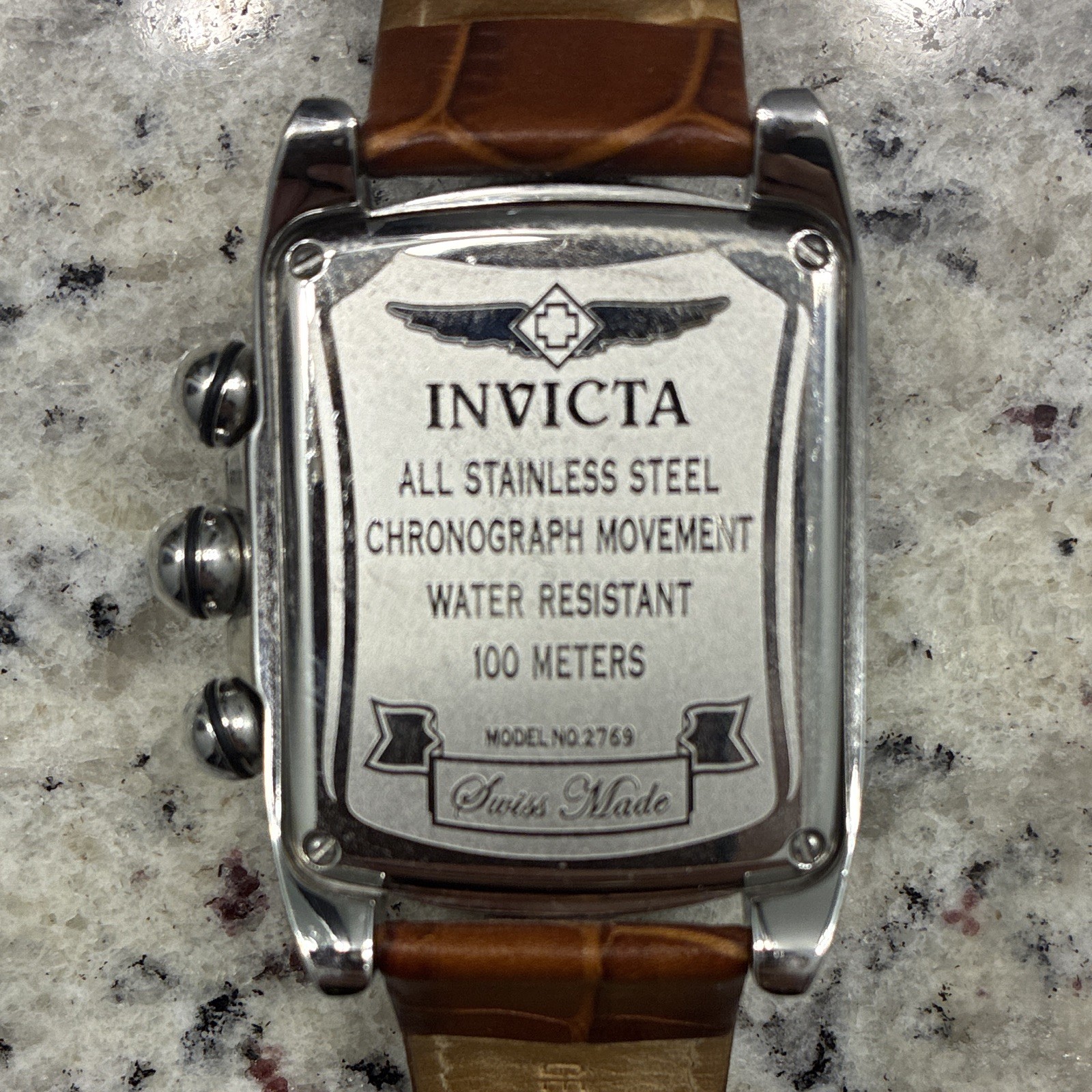 Invicta Lipah Men’s Chronograph Quartz 100m bubble glass rare Brown Leather