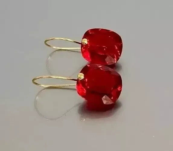 A+ Red Ruby Earrings 21.25 Ct+ 925 Solid Silver Cushion Cut Earrings SG Gemstone