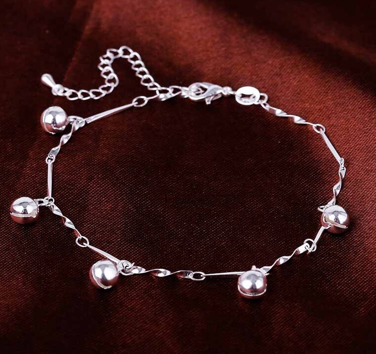 925 Sterling Silver Women’s Chain Adjustable Bells Anklet Ankle Bracelet D689