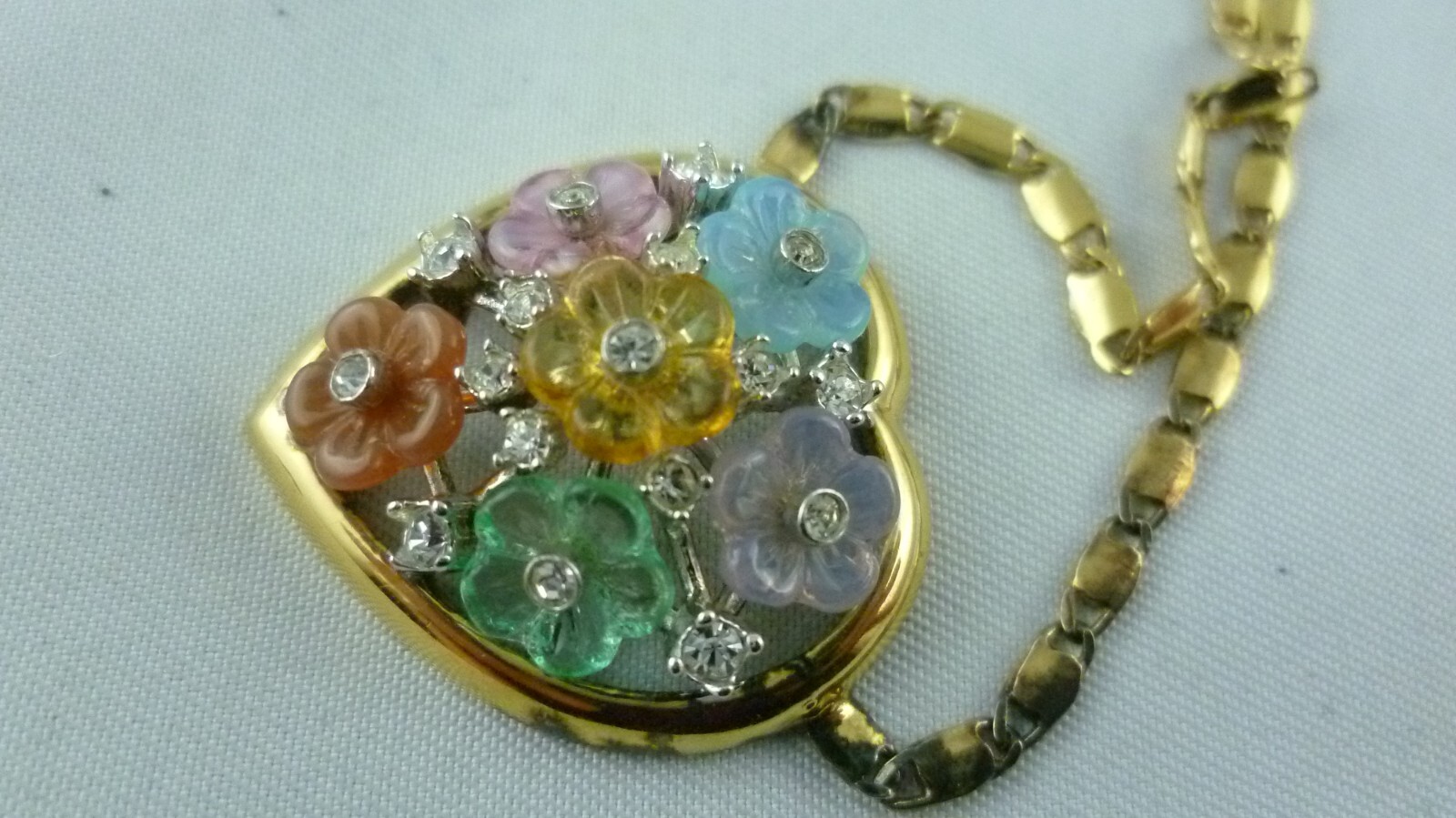Necklace with Pendant Italy Murano Glass Heart Shape with Flowers 925 Sterling Silver
