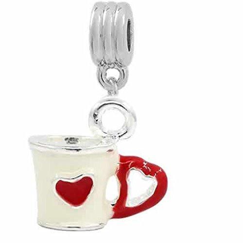 3d Coffee Cup with Hearts European Bead Compatible for Most European Snake Chain