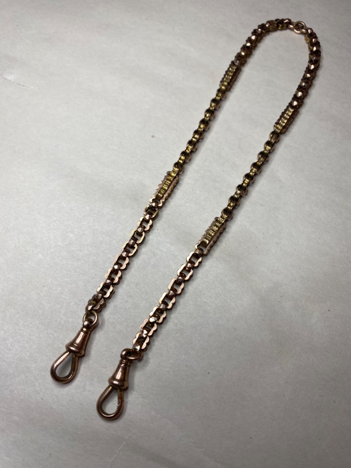 9k solid gold Victorian Trombone Links Pocket Watch Chain 16.3 g 14.5″ long