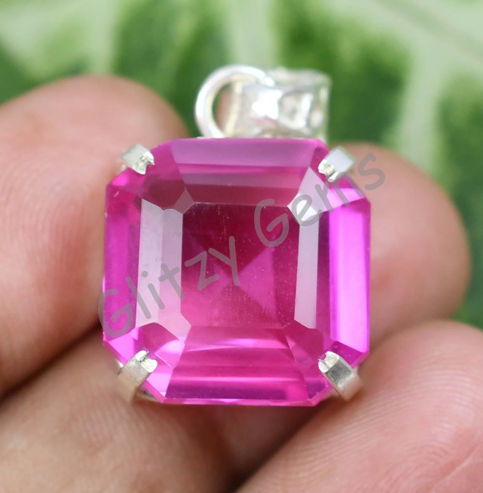 48.45 Ct Natural Pink Ruby Asscher 925 Sterling Silver Pendant Certified