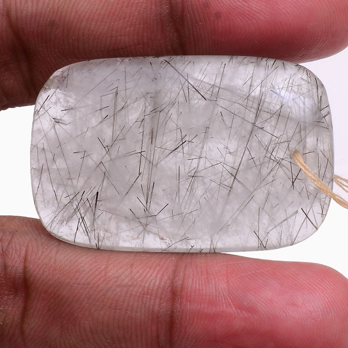 67.00 Cts Natural Rutile Quartz Black Needles Drilled Cushion Untreated Gemstone