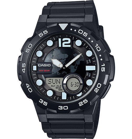 CASIO Watch AEQ100W-1A Ana-Dig Brand new Black Face 46mm Case