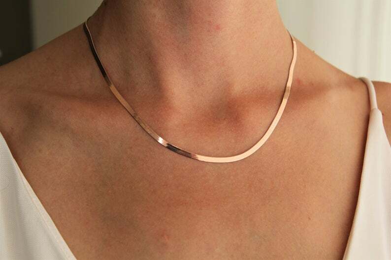 Genuine 18K Yellow/Rose/White Gold Filled 16″ – 24inch Flat Snake Chain Necklace