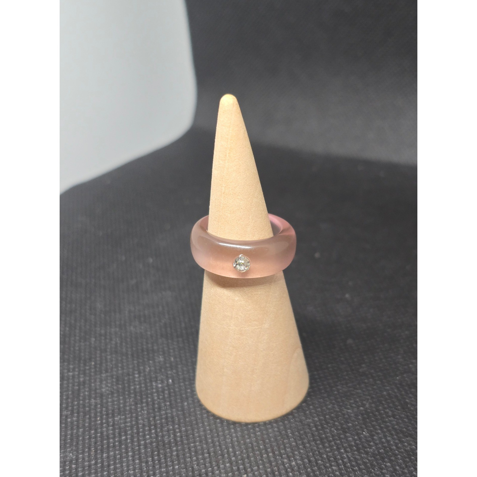 Y2K/90s Womens Pink Translucent Resin Dome Ring with Rhinestone Accent Size 7