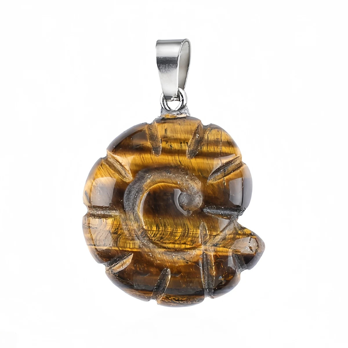 5PCS Carved Gemstone Conch Shell Pendant 25mm Crystal Ammonite Fossil Charms