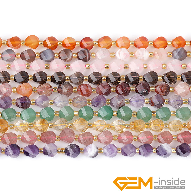 Natural Assorted Gemstone Twist Faceted Charms Loose Beads for Jewelry Making AU