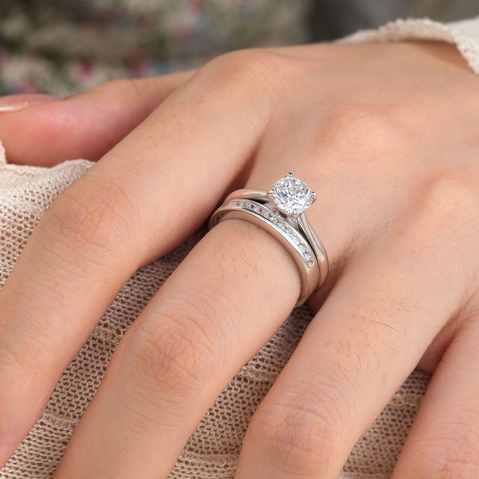1 Carat Silver Bridal Set Engagement Promise Wedding Ring Sets Womens Jewelry