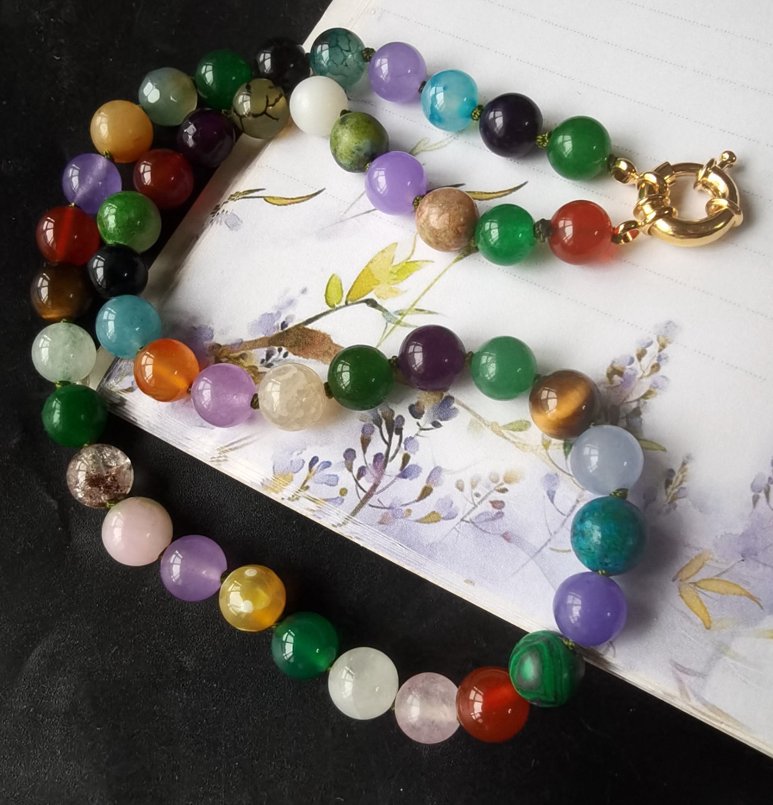 Round rainbow Jade necklace bracelet,Round 8mm gemstone Beads Knotted 16″-60″