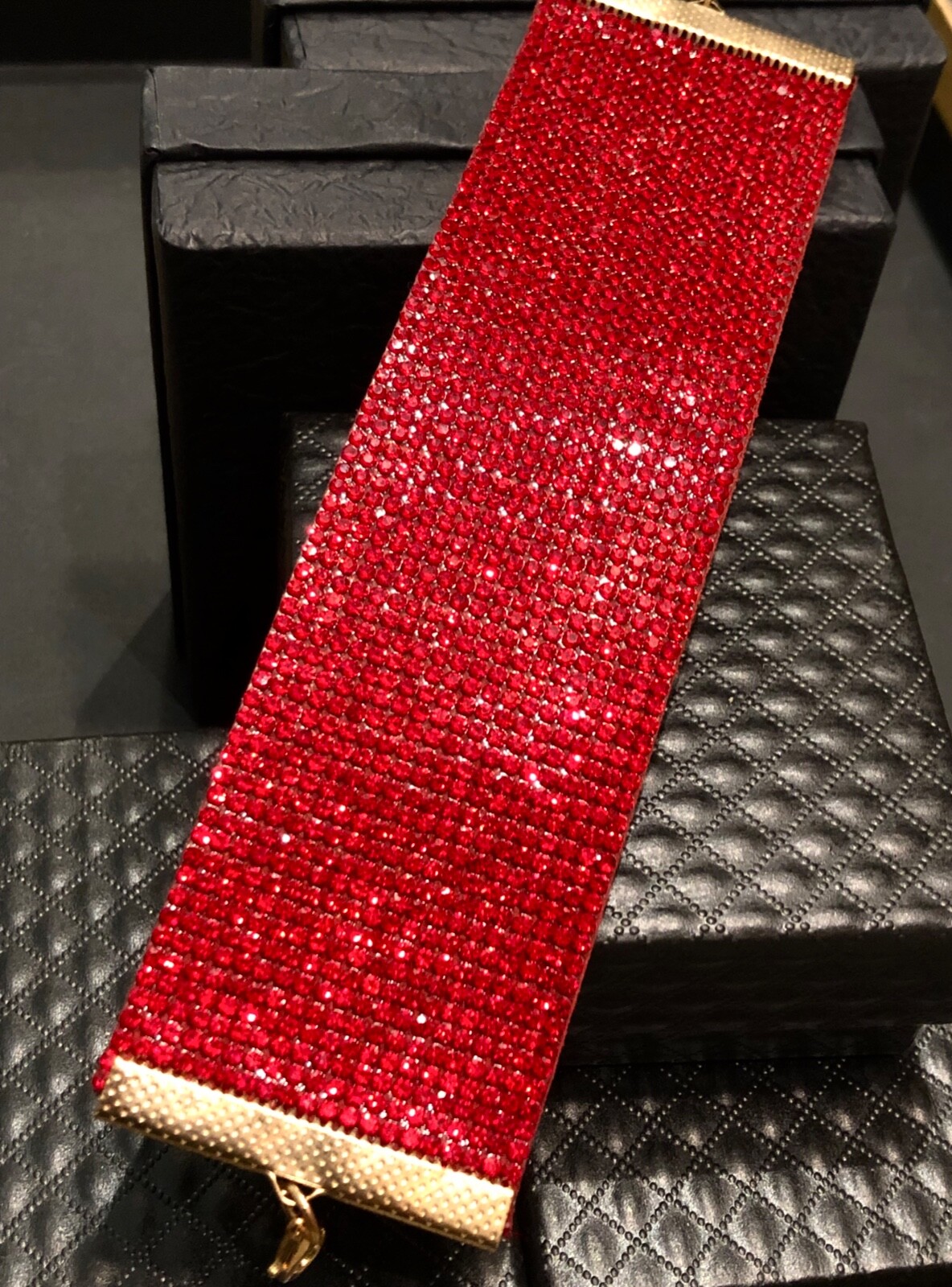Alcantara Leather Wide Bling Swarovski Elements Wide Red Cuff Bracelet 6” + 2.5″