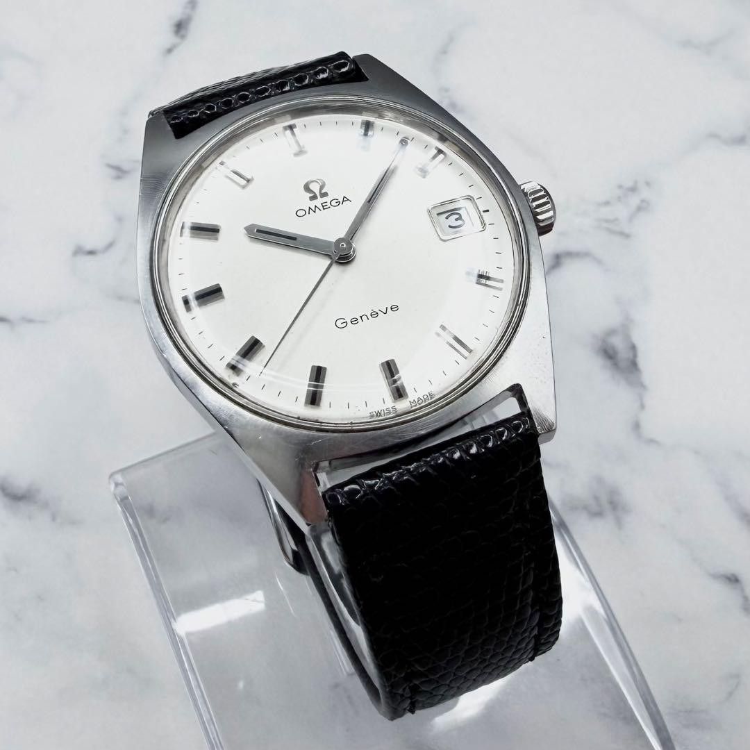 OMEGA Geneva manual winding 136.041 working lizard genuine leather Safe packing!