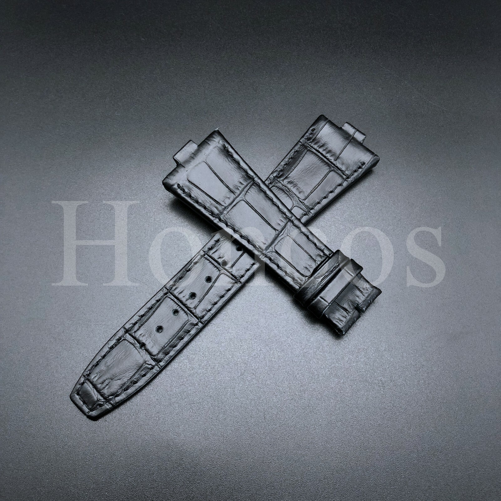26X18 MM Leather Watch Strap Band Black Fits For VC Overseas
