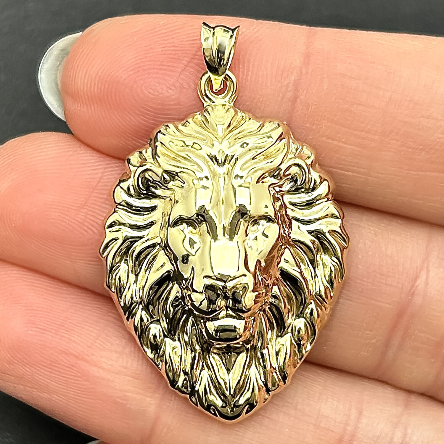 14K Real Gold Lion Head Pendant 1.4″