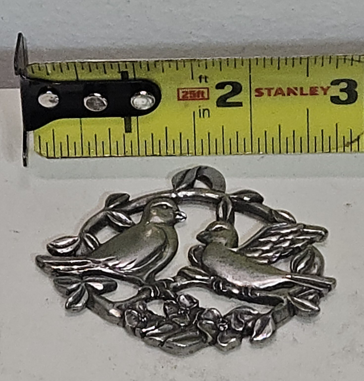 Seagull Pewter Canada Pendant Carved Two Birds and Dogwood Flowers 1990 Vintage