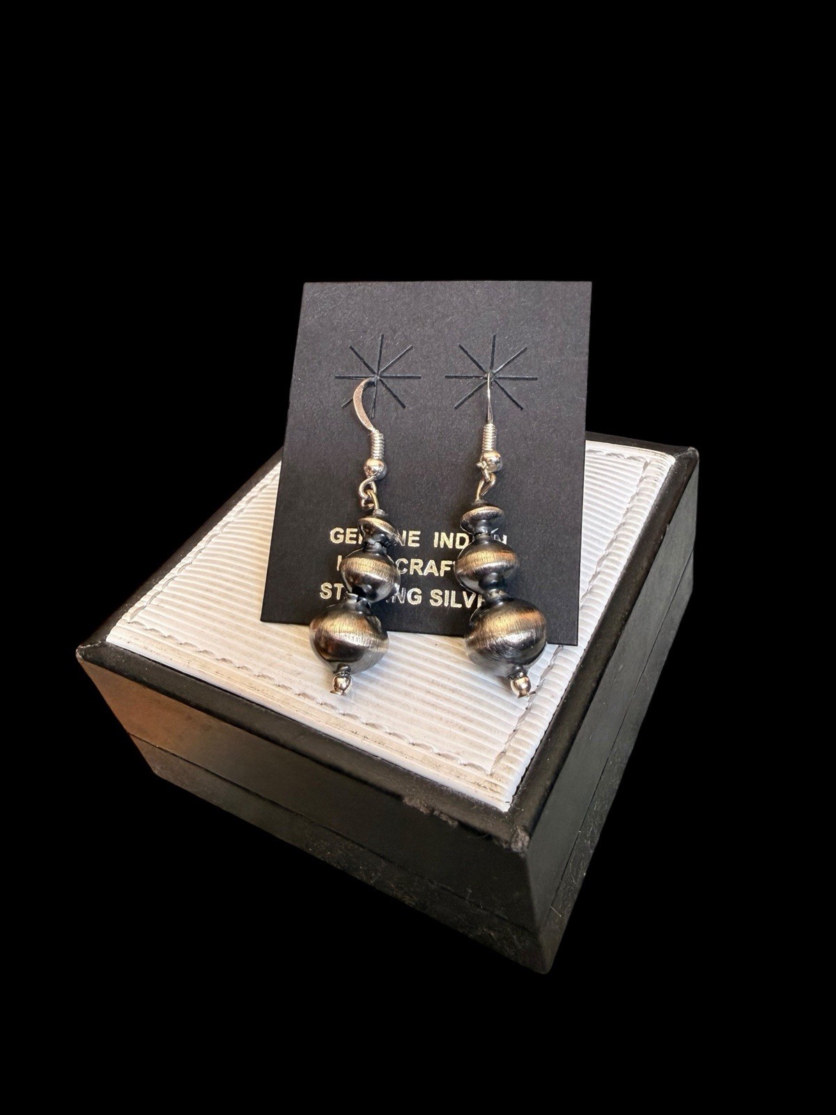 Handmade Navajo Treva Jim Sterling Silver Pearl Drop Hook Earrings