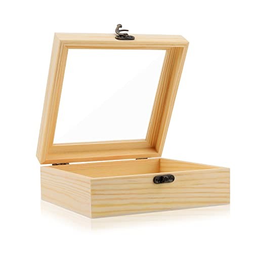 Nsmykhg Wooden Box,Wooden Storage Box,Rectangle Unfinished Pine 7 x 7 x 2.8 In