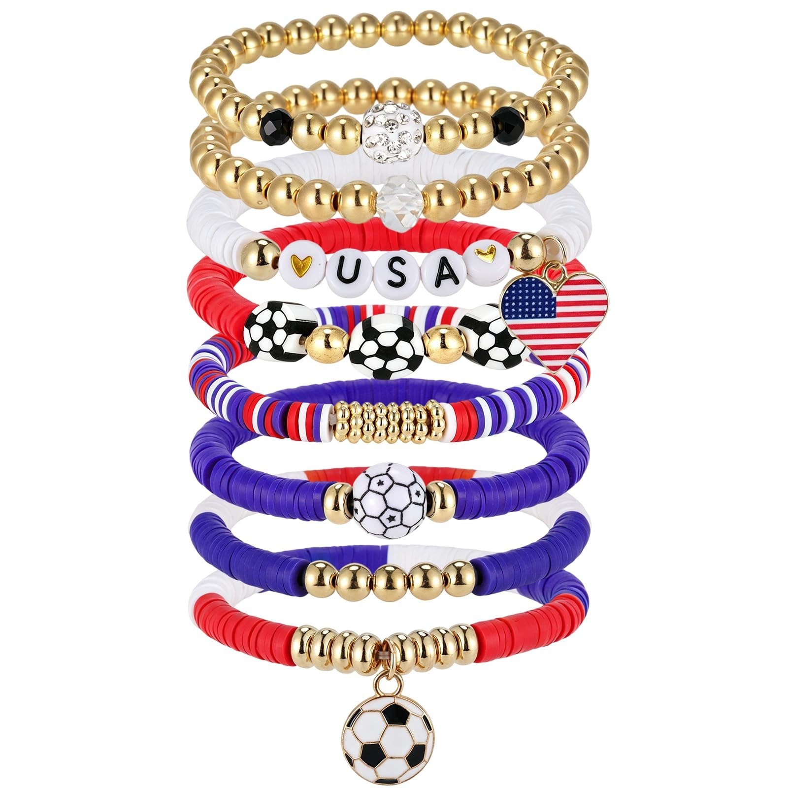 8 Pack Soccer Bracelets for Women – World Cup 2026 Game Day Jewelry, Stackable S