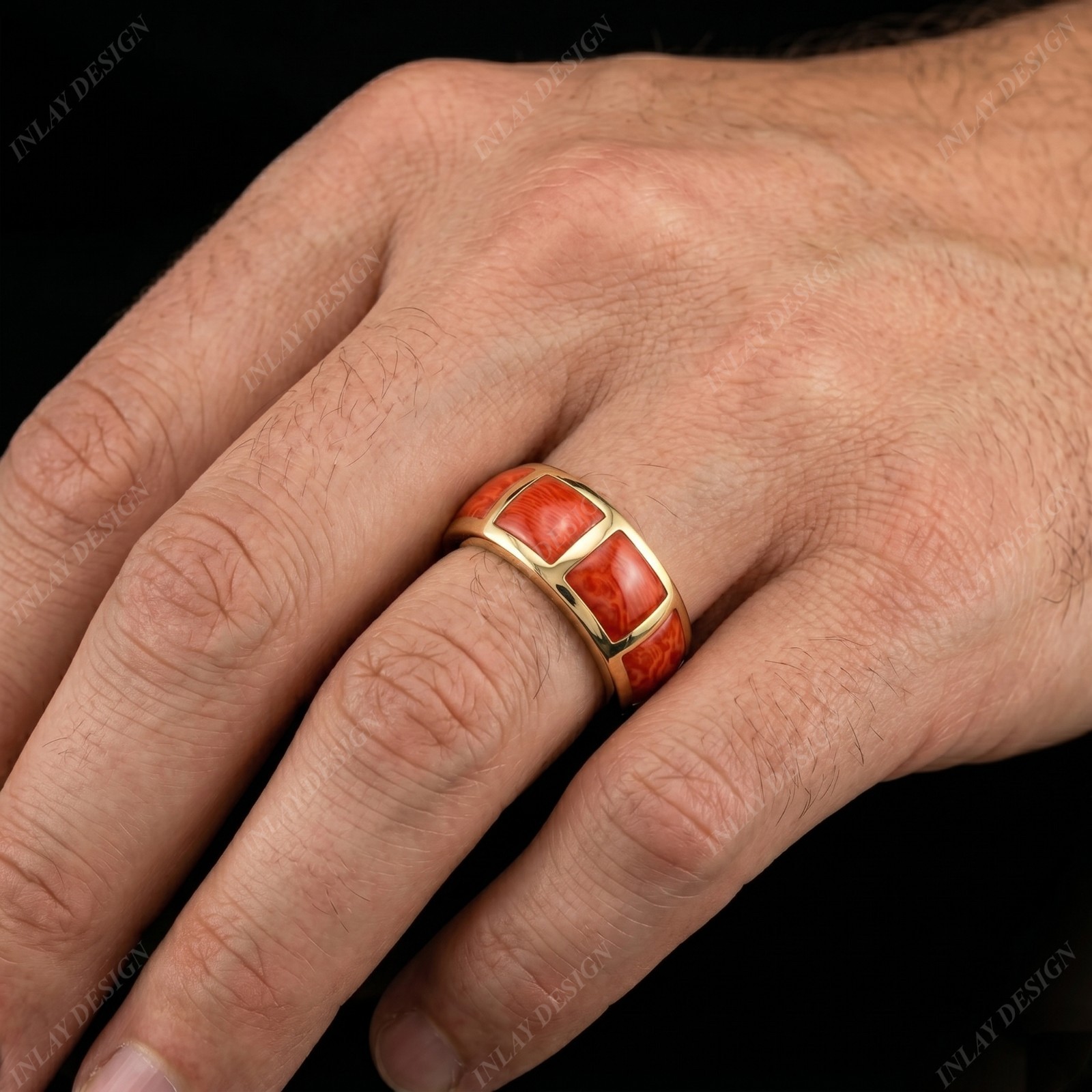 Natural Coral Men & Women Special Inlay Making Gift Ring 925 Sterling Silver