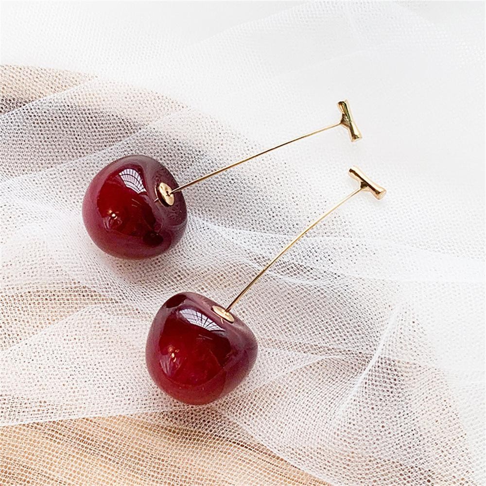 Cute Cherry Acrylic Earrings Kpop Resin Fruit Dangle Jewelry for Women – 1pr