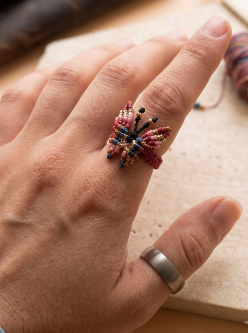 Macrame Woven Butterfly Ring – Vibrant and Handmade