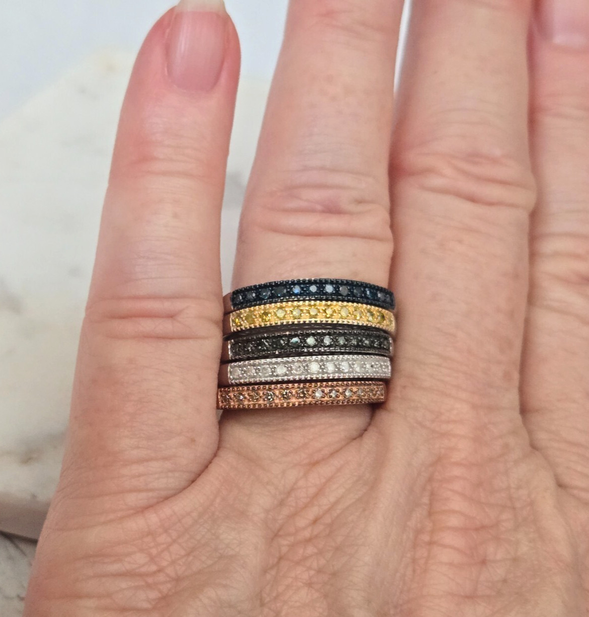 Diamond Rings–Blue/ Green/ Champagne/ White/ Yellow 0.10ctw, Mix & Match Sz 8