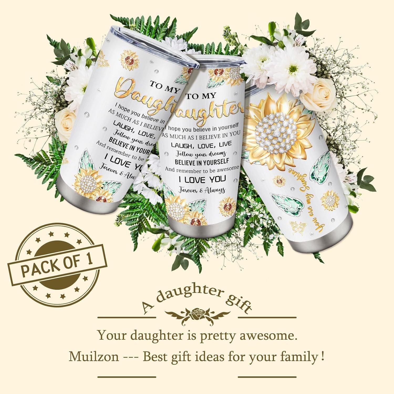 Daughter Gift from Mom Dad 20oz Tumbler Insulated Stainless Steel Grey Cup