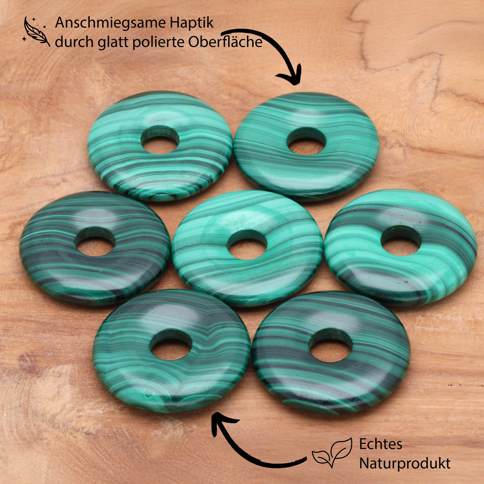 Malachite Donut 30mm Pendant with Cotton Ribbon | Gemstone Jewellery
