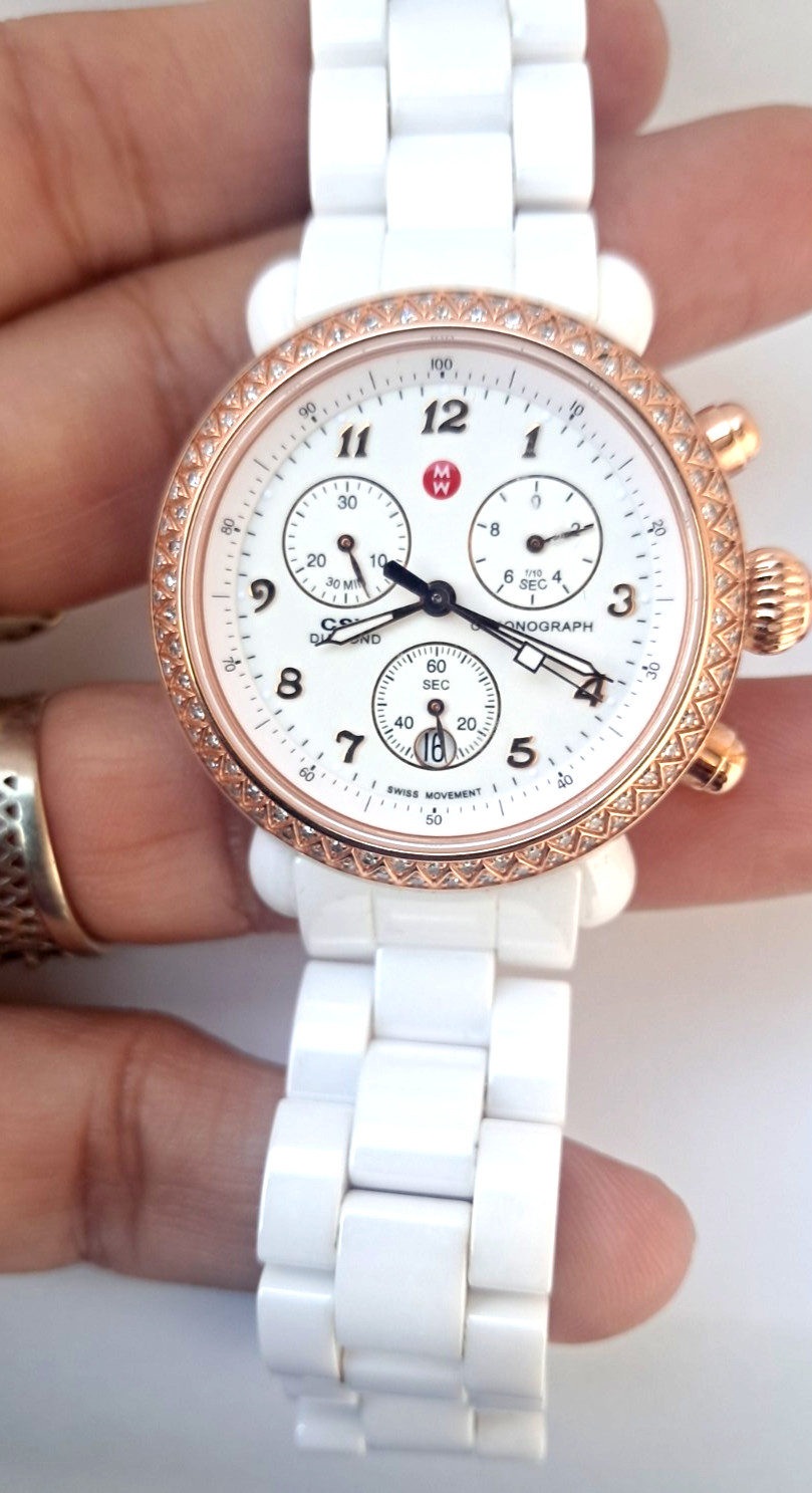 MICHELE CSX 100 diamond 0.60 CT rose gold ceramic chronograph watch WOW!