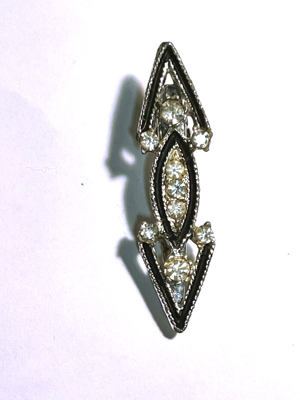 LOVELY VINTAGE RHINESTONE ONYX ART DECP HAIR CLIP 2-1/8″ IN GREAT CONDITION