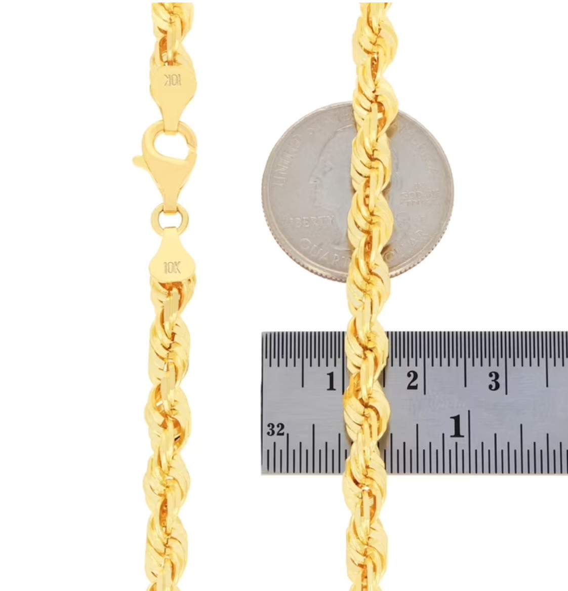 New Real 10K Men’s Yellow Gold Rope Chain 6mm Width 22″ Inc Necklace Diamond Cut