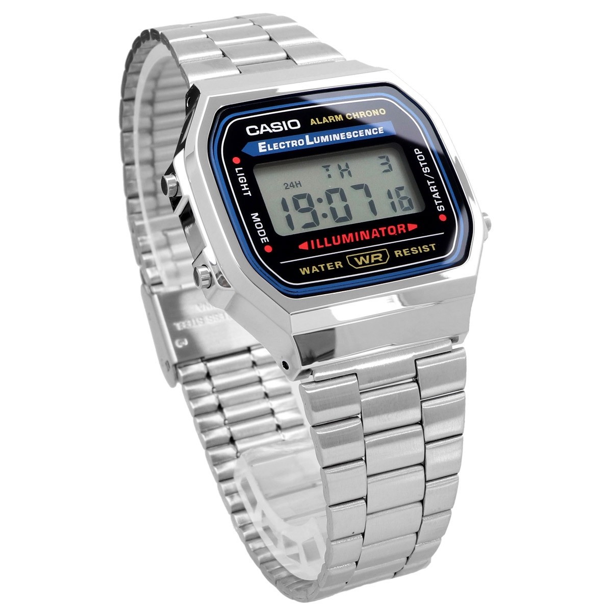 Casio A168WA-1WDF Vintage Digital Watch Silver Stainless Steel EL Backlight Retr