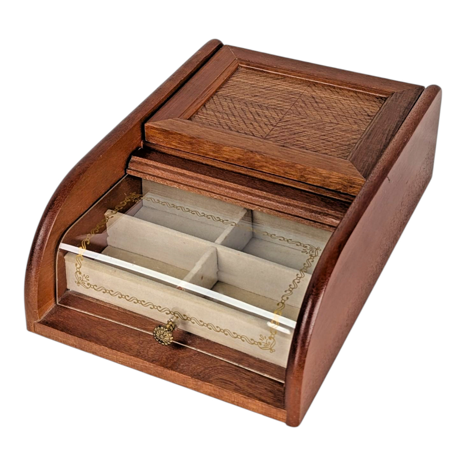 MCM Mid-Century Modern Vanity Table Top Jewelry Box – Wood With Acrylic Top