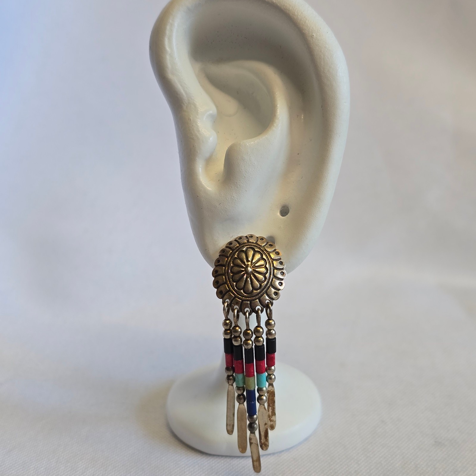 Sterling Silver Earrings 4.38g Fine Jewelry Zuni Semi Precious Stones Look*READ*