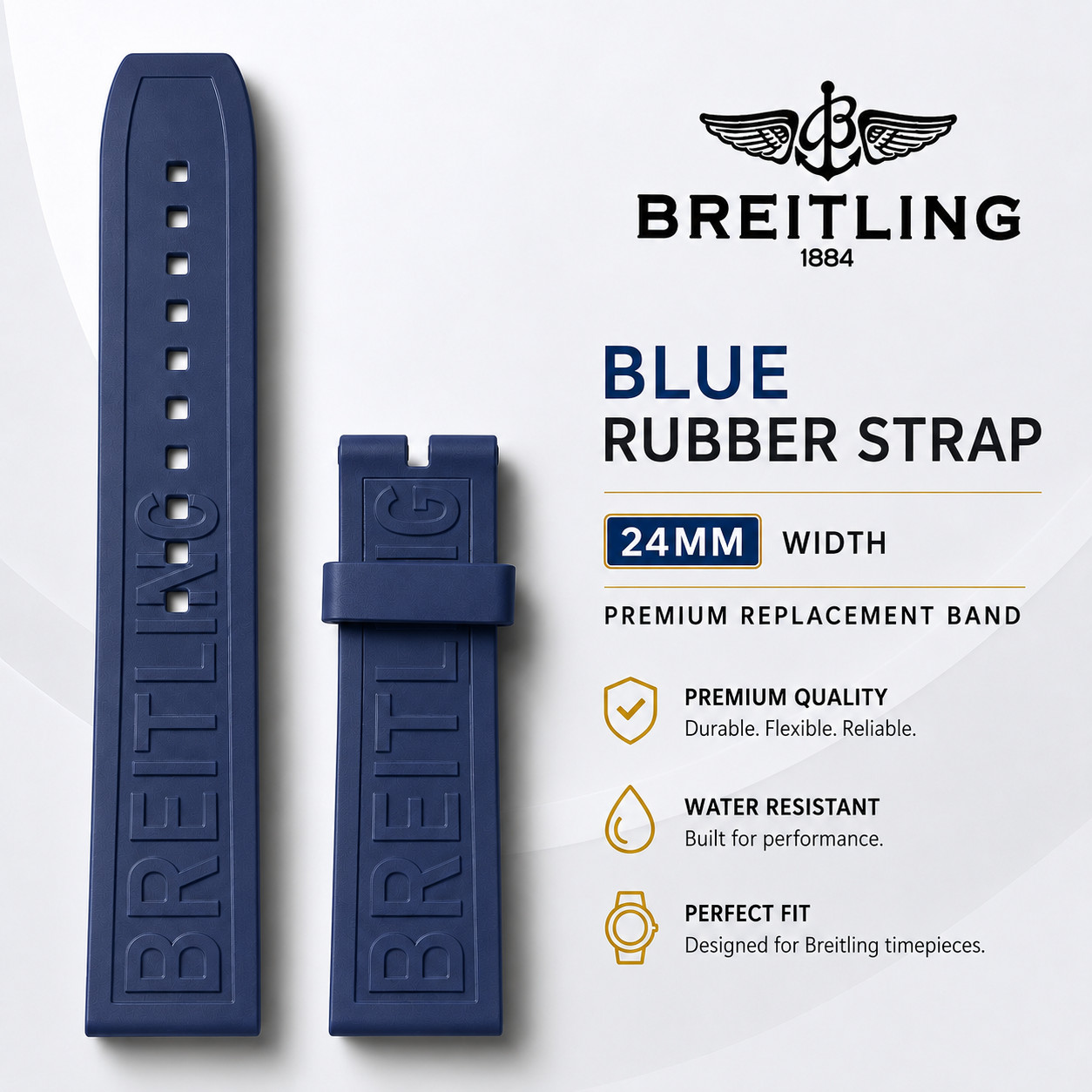BREITLING Dark Blue Diver Pro Rubber Strap – 24 MM 152S Replacement 24-20