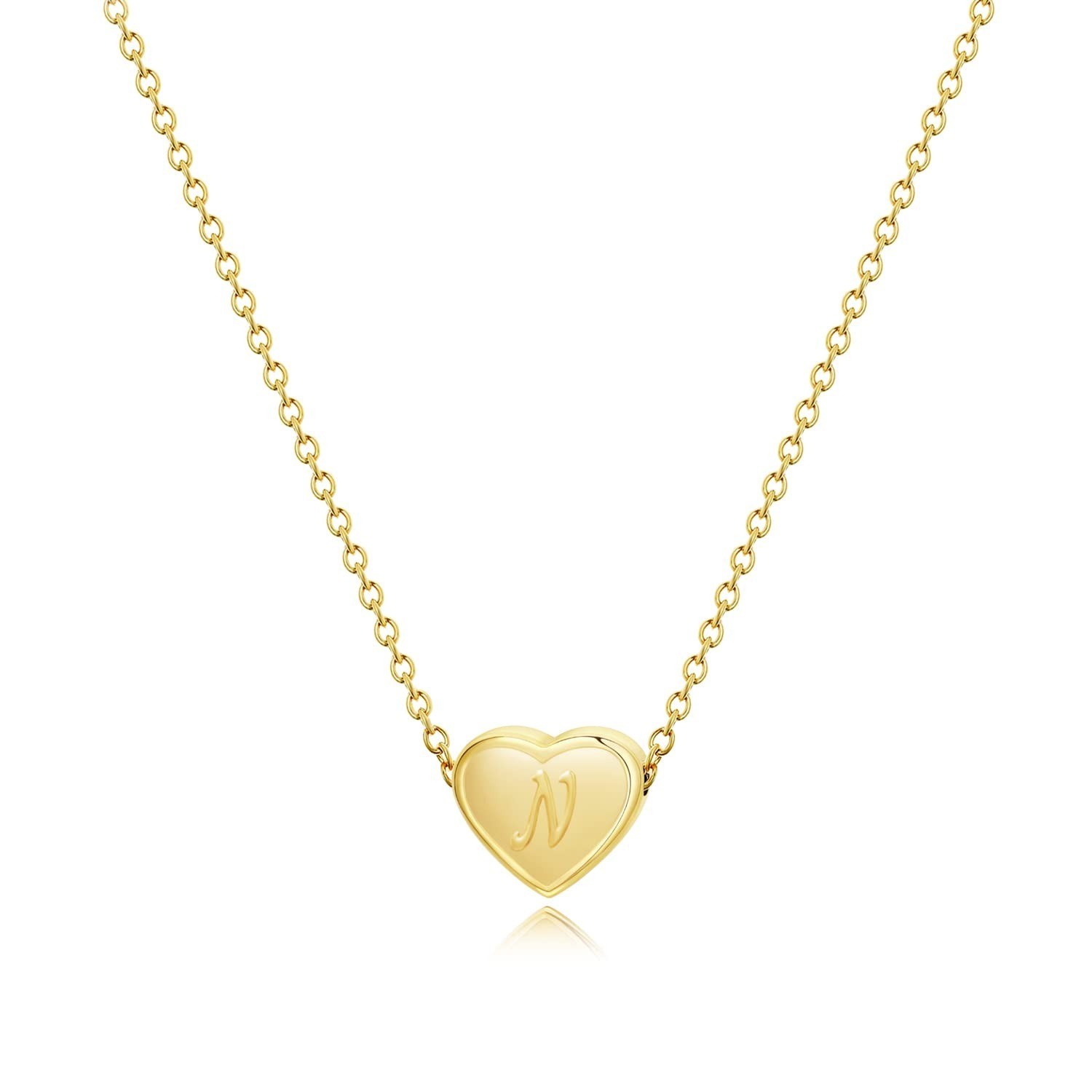 18k Gold Plated Heart Pendant Initial Necklace for Women Girls