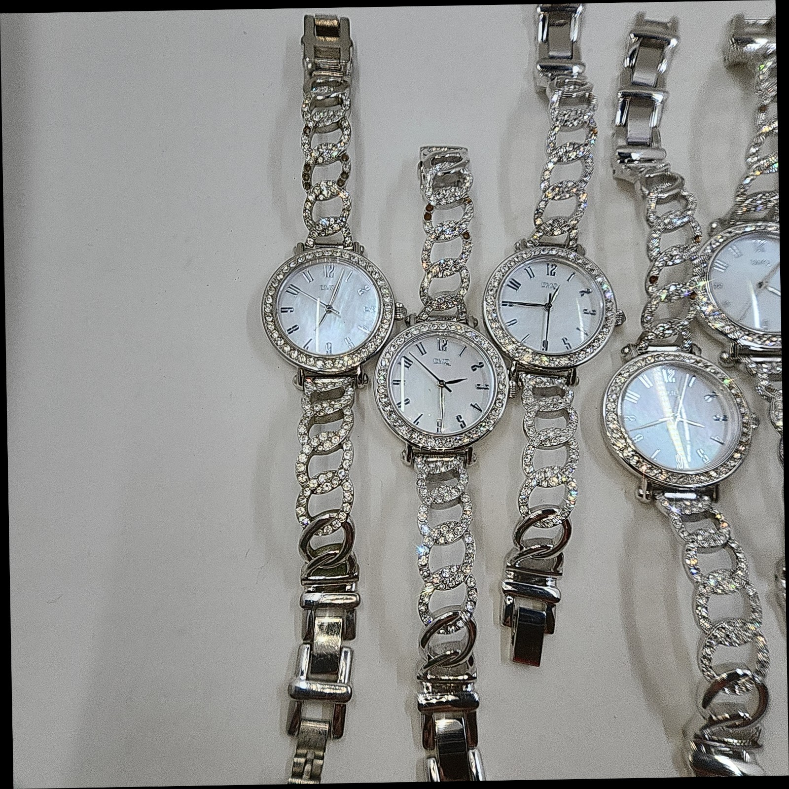 Lot of 8 Diamonique Pave CZ Chain Link Stainless Steel Watch, Silverto Defective