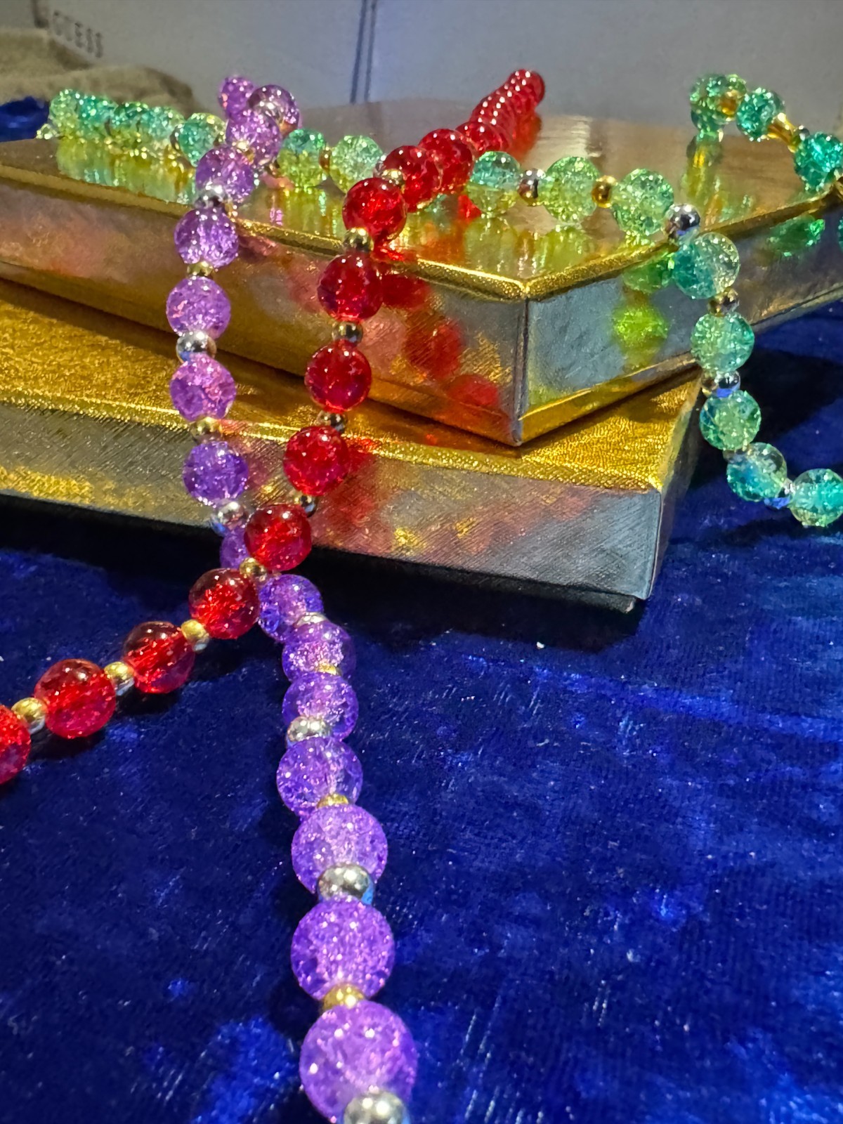 Tennis Necklace, Bracelet, Purple or Red 8mm Round Crystal Glass Beads 16.5″ +