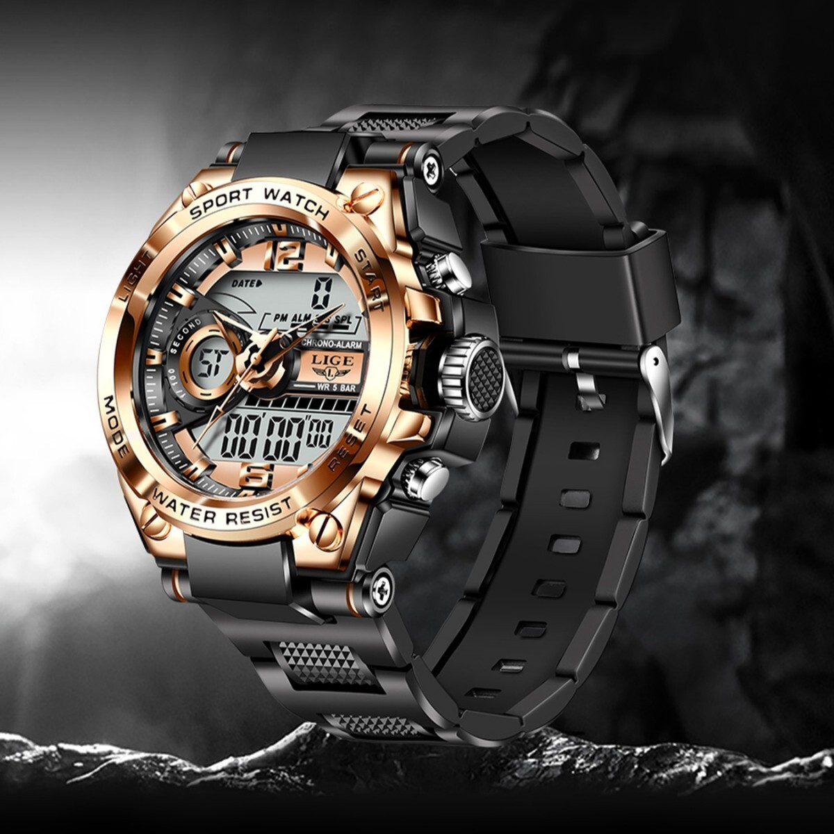 Men’s Sports Watch Waterproof LED Digital Date Week Military Tactical Wristwatch