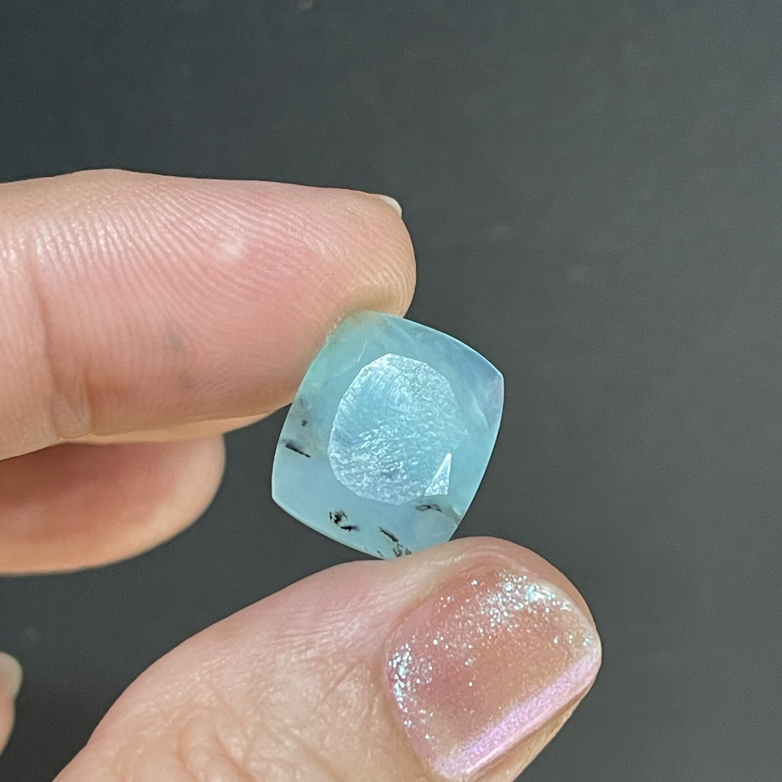 5.15ct 14.7×12.6x48mm Fine Blue Peruvian Opal Ring Cabochon Loose Faceted Gem