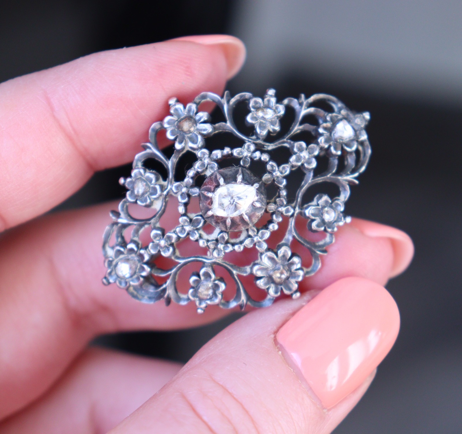 Antique Victorian Silver Brooch Rose Cut Diamonds – NO TARIFF