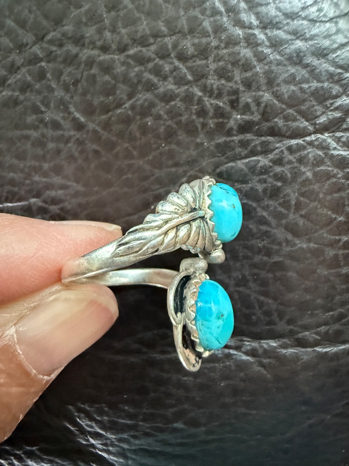 vintage Sterling Turquoise bypass ring marked .925 NK sz 6.5
